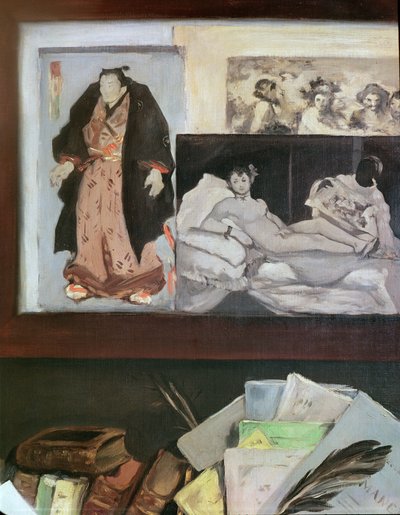 Porträt von Emile Zola (1840 - 1902) (Detail der oberen rechten Wand, die japanische Drucke, 